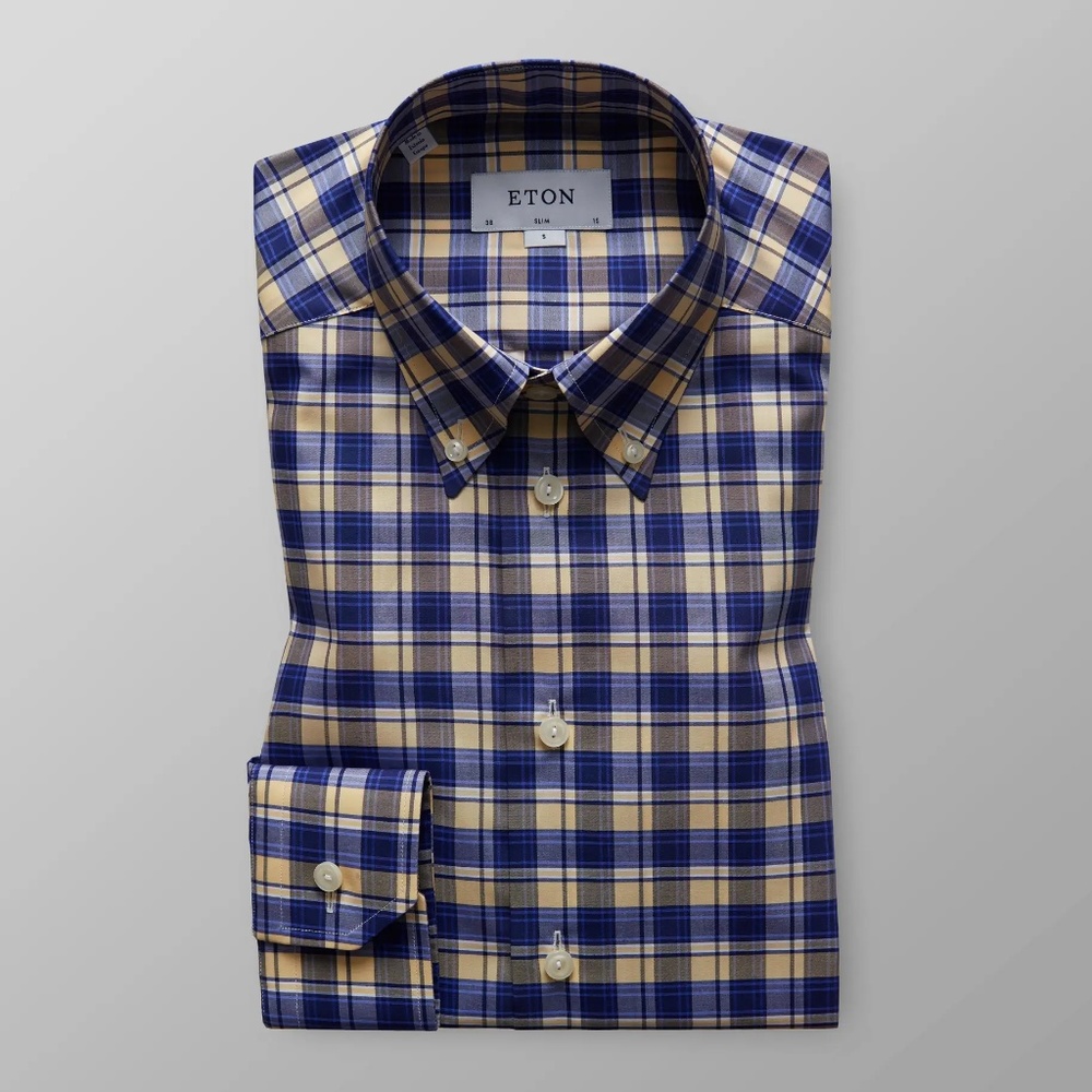 ETON Yellow & Blue Check Shirt SLIM size Small/15